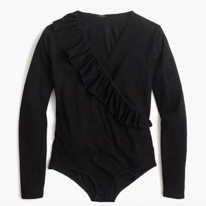 J. Crew Black Ruffle-front Wrap Bodysuit
